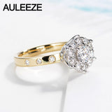 AULEEZE Gorgeous Halo 0.3ct Round Natural Diamond Engagement Wedding Ring Real 18k 750 Yellow White Gold Diamond Rings For Women