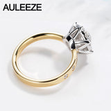 AULEEZE Gorgeous Halo 0.3ct Round Natural Diamond Engagement Wedding Ring Real 18k 750 Yellow White Gold Diamond Rings For Women