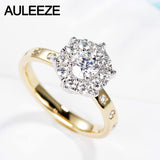 AULEEZE Gorgeous Halo 0.3ct Round Natural Diamond Engagement Wedding Ring Real 18k 750 Yellow White Gold Diamond Rings For Women