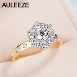 AULEEZE Gorgeous Halo 0.3ct Round Natural Diamond Engagement Wedding Ring Real 18k 750 Yellow White Gold Diamond Rings For Women