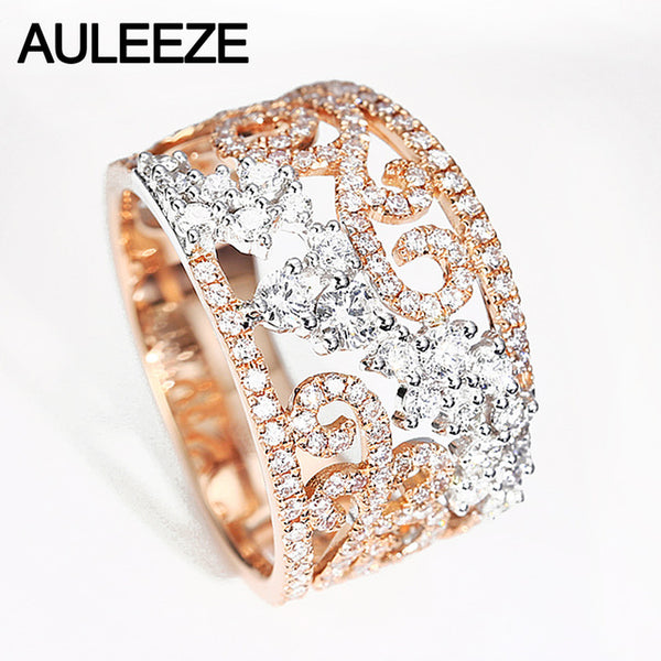 AULEEZE Luxury 1.14CTTW Certified Diamond Wedding Bands 18K White Gold Rose Gold Wedding Party Rings For Women Fine Jewelry