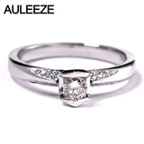 AULEEZE Natural Diamond Engagement Ring Unique Design 18K White Gold 0.20ct Real Diamond Wedding Rings For Women Jewelry