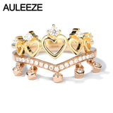 AULEEZE Real 18k Yellow Rose Gold Crown Ring 0.22cttw Natural Diamond Engagement Wedding Ring Set Love Christmas Gifts