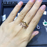 AULEEZE Real 18k Yellow Rose Gold Crown Ring 0.22cttw Natural Diamond Engagement Wedding Ring Set Love Christmas Gifts