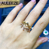 AULEEZE Real 18k Yellow Rose Gold Crown Ring 0.22cttw Natural Diamond Engagement Wedding Ring Set Love Christmas Gifts