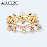 AULEEZE Real 18k Yellow Rose Gold Crown Ring 0.22cttw Natural Diamond Engagement Wedding Ring Set Love Christmas Gifts