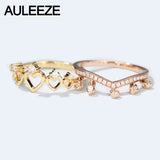 AULEEZE Real 18k Yellow Rose Gold Crown Ring 0.22cttw Natural Diamond Engagement Wedding Ring Set Love Christmas Gifts