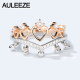 AULEEZE Real 18k Yellow Rose Gold Crown Ring 0.22cttw Natural Diamond Engagement Wedding Ring Set Love Christmas Gifts