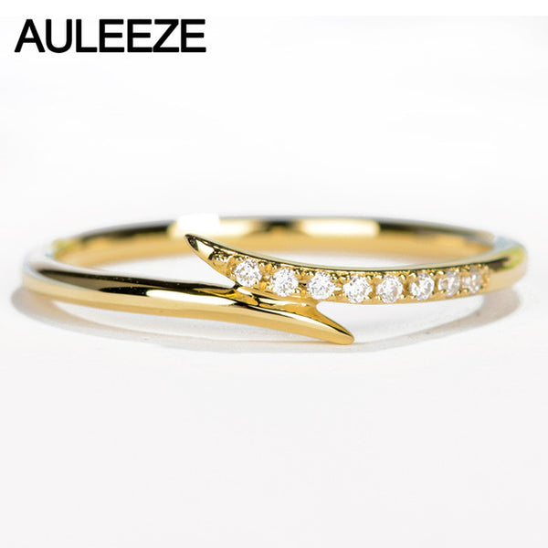 AULEEZE Real Diamond Ring 18K Yellow Gold Natural Diamond Wedding Band Pave Matching Band  Unique Unilateral Design Fine Jewelry