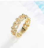 AULEEZE Romantic 18K Yellow Gold Bands Real 0.34cttw Natural Diamond H/SI Flower Vine Wedding Ring For Women Fine Jewelry