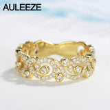 AULEEZE Romantic 18K Yellow Gold Bands Real 0.34cttw Natural Diamond H/SI Flower Vine Wedding Ring For Women Fine Jewelry