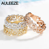 AULEEZE Romantic 18K Yellow Gold Bands Real 0.34cttw Natural Diamond H/SI Flower Vine Wedding Ring For Women Fine Jewelry