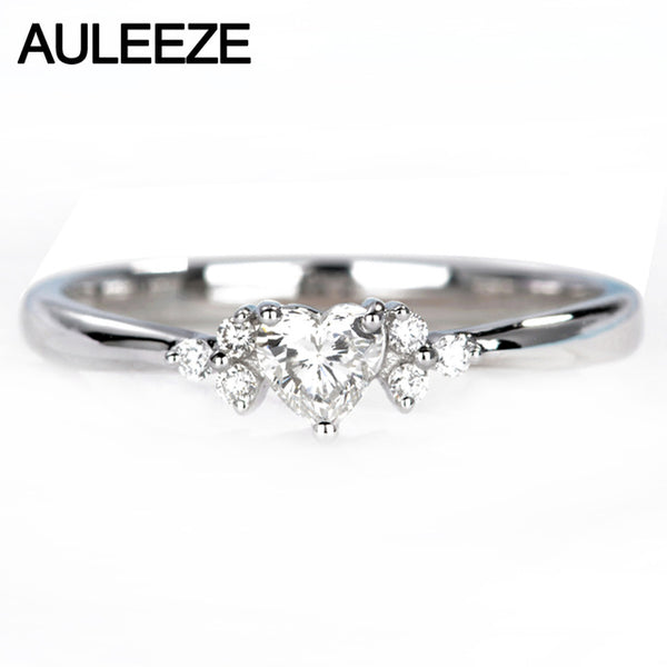 AULEEZE Romantic Flower African Real Heart Cut Natural Diamond 18k 750 White Gold Wedding Engagement Rings For Women Jewelry