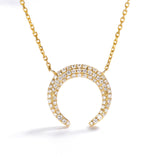 AULEEZE Romantic Gold Diamond Moon Pendant 18K Solid Yellow Gold Real Natural Diamonds Pave Set Pendant Necklace