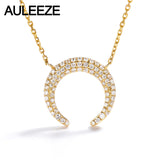 AULEEZE Romantic Gold Diamond Moon Pendant 18K Solid Yellow Gold Real Natural Diamonds Pave Set Pendant Necklace