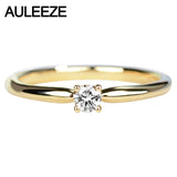 AULEEZE Solitaire Real Diamond Engagement Ring Solid 18K Yellow Gold Jewelry 0.12ct Round Shape Natural Diamond Rings For Women