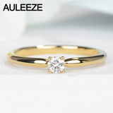 AULEEZE Solitaire Real Diamond Engagement Ring Solid 18K Yellow Gold Jewelry 0.12ct Round Shape Natural Diamond Rings For Women