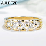 AULEEZE Unique 1CTTW White Real Diamond Rings For Women Au750 18k Yellow Gold Natural Diamond Wedding Engagement Ring Band