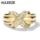 AULEEZE Unique Cross Design 0.24cttw Real Natural Diamond Engagement Solid 18k Yellow Gold Wedding Rings Bands For Women Jewelry