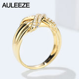 AULEEZE Unique Cross Design 0.24cttw Real Natural Diamond Engagement Solid 18k Yellow Gold Wedding Rings Bands For Women Jewelry