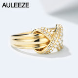 AULEEZE Unique Cross Design 0.24cttw Real Natural Diamond Engagement Solid 18k Yellow Gold Wedding Rings Bands For Women Jewelry