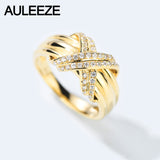 AULEEZE Unique Cross Design 0.24cttw Real Natural Diamond Engagement Solid 18k Yellow Gold Wedding Rings Bands For Women Jewelry