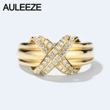 AULEEZE Unique Cross Design 0.24cttw Real Natural Diamond Engagement Solid 18k Yellow Gold Wedding Rings Bands For Women Jewelry