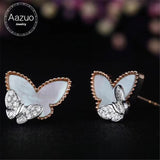 Aazuo 18K Rose Gold Au750 Real Diamond 0.062ct H SI1 Natural Shell Earrings Butterfly Earring For Women Engagement Wedding