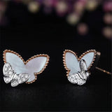 Aazuo 18K Rose Gold Au750 Real Diamond 0.062ct H SI1 Natural Shell Earrings Butterfly Earring For Women Engagement Wedding