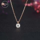 Aazuo 18K Rose Gold Simple Four Claw Diamond Free Pendent Necklace gifted for Women Girls Engagement Wedding Link Chain