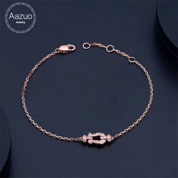 Aazuo Real 18K Rose Gold Real Diamond IJ SI 0.10ct Originality Anchor Micro Paved Bracelet gifted for Women Birthday Chain Au750