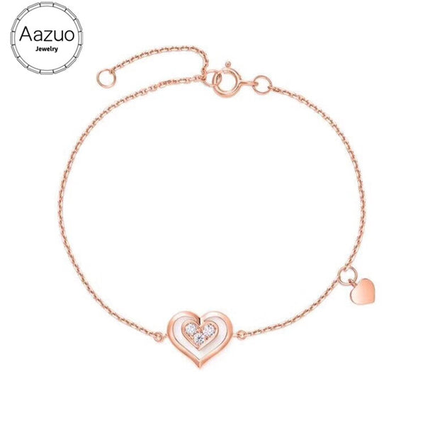 Aazuo Real 18K Rose Gold Real Diamonds IJ SI Originality Lovely Heart Micro Paved Bracelet gifted for Women Birthday Party Au750