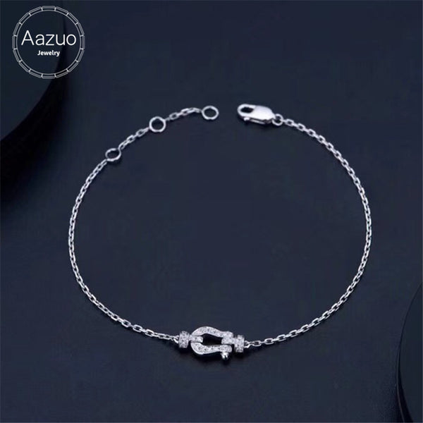 Aazuo Real 18K White Gold Real Diamond IJ SI 0.10ct Originality Anchor Micro Paved Bracelet gifted for Women Birthday Chain