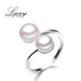 Adjustable double pearl rings for women,multi natural freshwater pearl rings jewelry 925 silver finger rings wedding gift