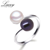 Adjustable double pearl rings for women,multi natural freshwater pearl rings jewelry 925 silver finger rings wedding gift