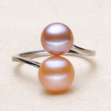 Adjustable double pearl rings for women,multi natural freshwater pearl rings jewelry 925 silver finger rings wedding gift