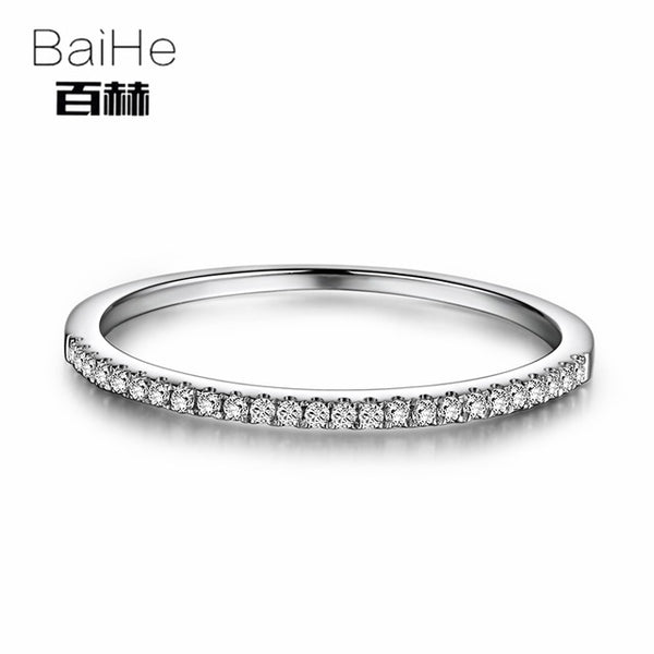 BAIHE Solid 10k White Gold 0.1CT Certified Round 100% Natural Diamonds Women Anniversary Women Classic Fine Jewelry unique Ring