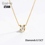 BAIHE Solid 14K Rose Gold 0.10ct Certified H/SI 100% Genuine Natural Diamonds Women Trendy Fine Jewelry Elegant gift Necklaces