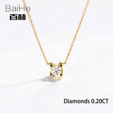 BAIHE Solid 14K Rose Gold 0.10ct Certified H/SI 100% Genuine Natural Diamonds Women Trendy Fine Jewelry Elegant gift Necklaces