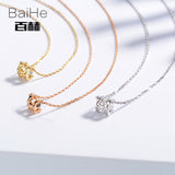 BAIHE Solid 14K Rose Gold 0.10ct Certified H/SI 100% Genuine Natural Diamonds Women Trendy Fine Jewelry Elegant gift Necklaces