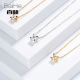 BAIHE Solid 14K Rose Gold 0.10ct Certified H/SI 100% Genuine Natural Diamonds Women Trendy Fine Jewelry Elegant gift Necklaces