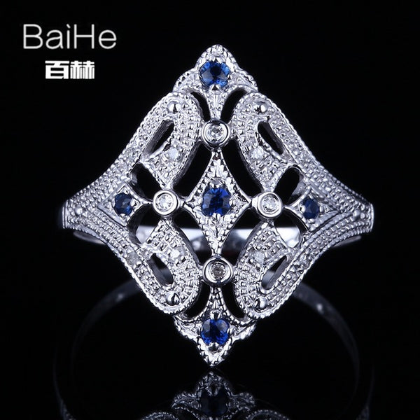 BAIHE Solid 14K White Gold(AU585)0.2CT Certified H/SI Round Cut Genuine Natural Diamonds Wedding Women Trendy Fine Jewelry Ring