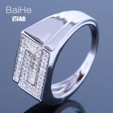 BAIHE Solid 14K White Gold(AU585) 0.4CT Certified H/SI Round Cut Genuine Natural Diamonds Wedding Men Trendy  Ring