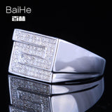 BAIHE Solid 14K White Gold(AU585) 0.4CT Certified H/SI Round Cut Genuine Natural Diamonds Wedding Men Trendy  Ring