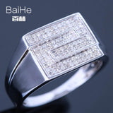 BAIHE Solid 14K White Gold(AU585) 0.4CT Certified H/SI Round Cut Genuine Natural Diamonds Wedding Men Trendy  Ring