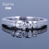 BAIHE Solid 14K White Gold(AU585)0.5CT Certified H/SI Round Cut Genuine Natural Diamonds Wedding Women Trendy Fine Jewelry Ring