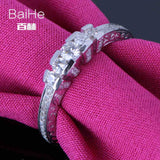 BAIHE Solid 14K White Gold(AU585)0.5CT Certified H/SI Round Cut Genuine Natural Diamonds Wedding Women Trendy Fine Jewelry Ring