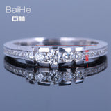 BAIHE Solid 14K White Gold(AU585)0.5CT Certified H/SI Round Cut Genuine Natural Diamonds Wedding Women Trendy Fine Jewelry Ring