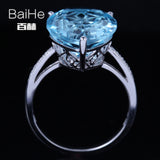 BAIHE Solid 14K White Gold(AU585)9.62CT Certified Sky Blue/Flawless Genuine Blue Topaz Wedding Women Trendy Fine Jewelry Ring