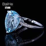 BAIHE Solid 14K White Gold(AU585)9.62CT Certified Sky Blue/Flawless Genuine Blue Topaz Wedding Women Trendy Fine Jewelry Ring